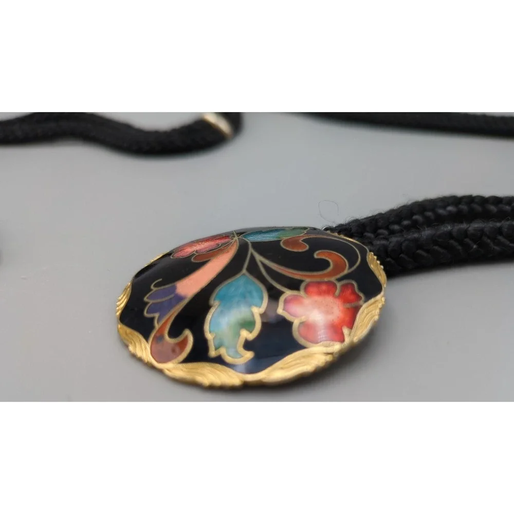 Vintage 1980s Stretch Cord Belt‎ Hook Floral Cloisonne Buckle